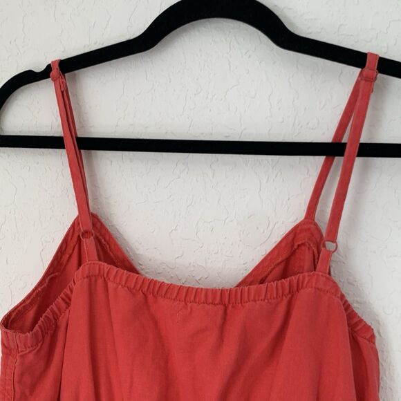 Aerie Dress M Red Linen Sundress Button Up Sleeveless Button Front Pockets Boho - Picture 5 of 9